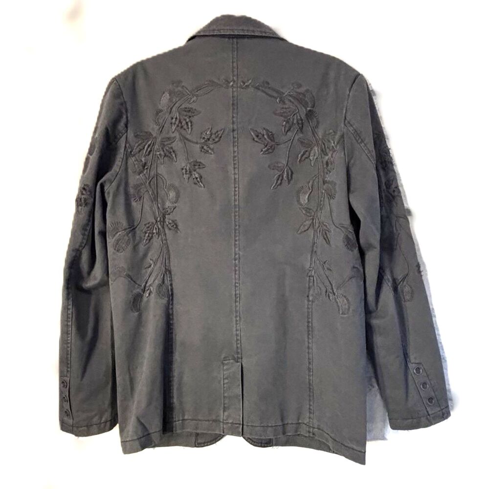 Vintage Johnny Max Embroidered Canvas Blazer Jacket Grey Grunge Boho Men's L